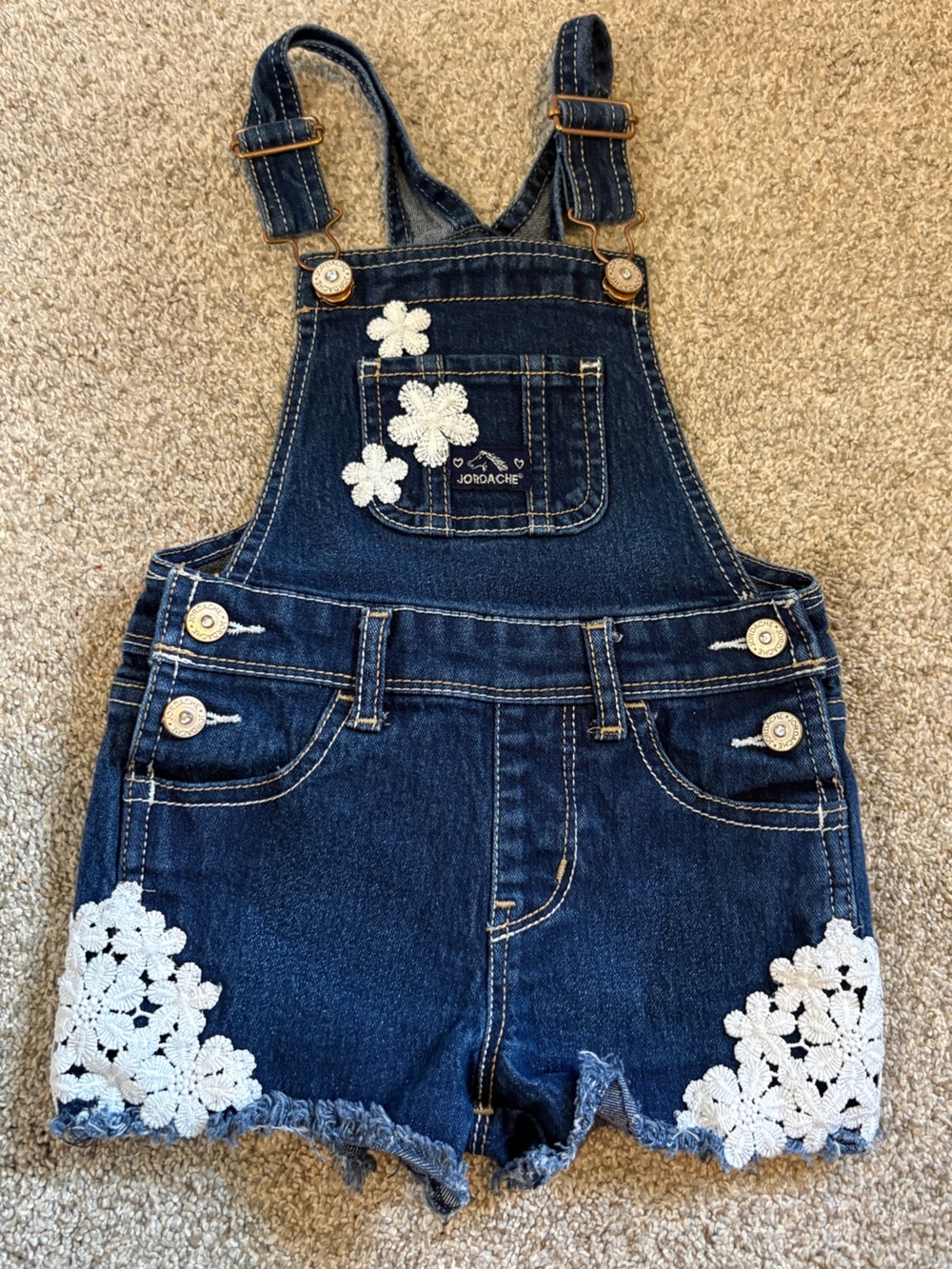 Jordache Girls Denim Jean Shortalls Overalls Shorts Embroidery Floral Crochet